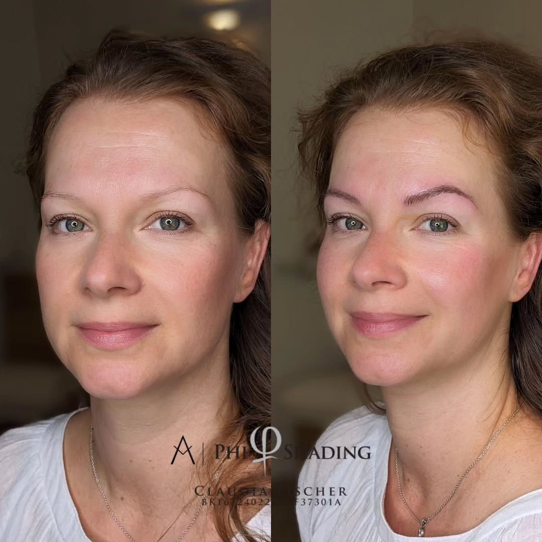 Vorher-Nachher von Microblading für natürliche Form und Definition.